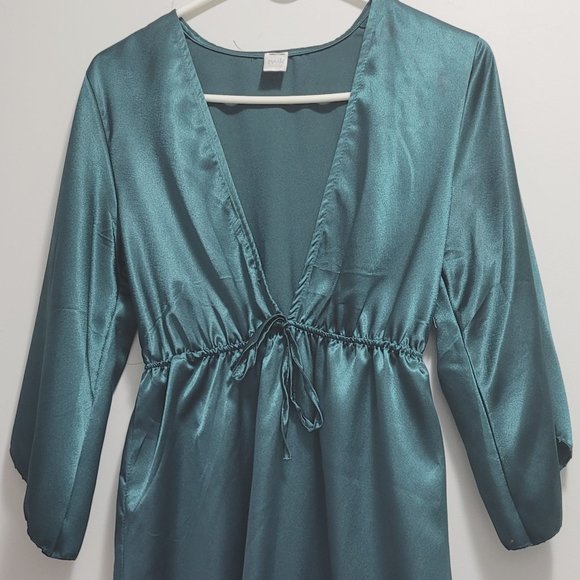 Twik Faux Satin Green Dress O/S - Picture 2 of 8